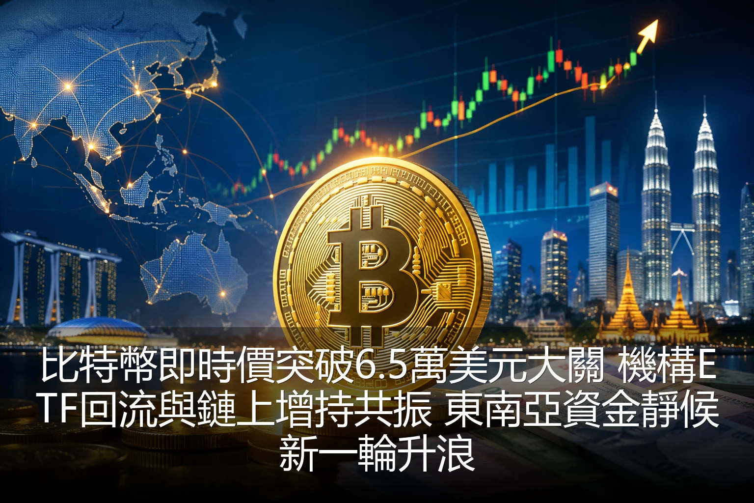 比特幣即時價突破6.5萬美元大關 機構ETF回流與鏈上增持共振 東南亞資金靜候新一輪升浪